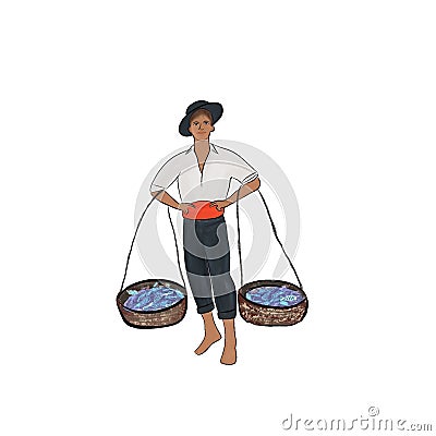 fish seller fish peddler. illustration Stock Photo