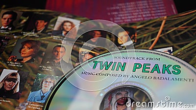 CD and artwork of the soundtracks of TWIN PEAKS. US television series Editorial Stock Photo