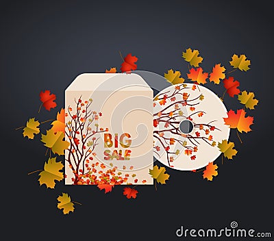 CD cover design, card and autumn leaves. It can be used as invitation and greetings for Thanksgiving Stock Photo