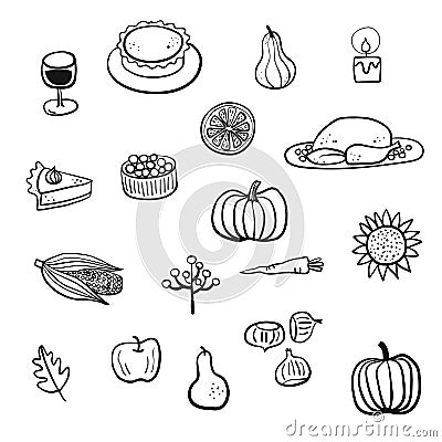 Thanksgiving fall autumn doodles Vector Illustration