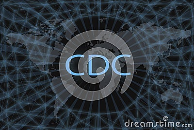 CDC inscription on a dark background and a world map Stock Photo