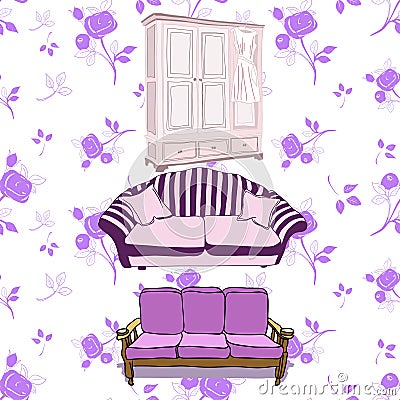 Vintage furniture Cartoon Illustration