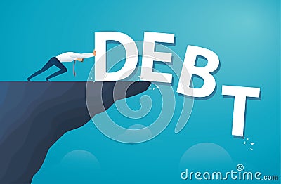 Businessman push the word debt financial freedom. vector illustration EPS10 Vector Illustration