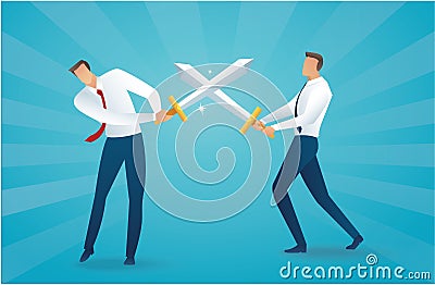 Businessman fighting with swords business concept vector illustration EPS10 Vector Illustration