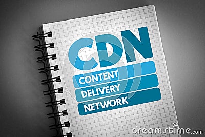 CDN - Content Delivery Network acronym on notepad, technology concept background Stock Photo