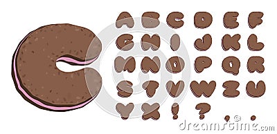 Biscuit font with souffle, alphabet letters Vector Illustration