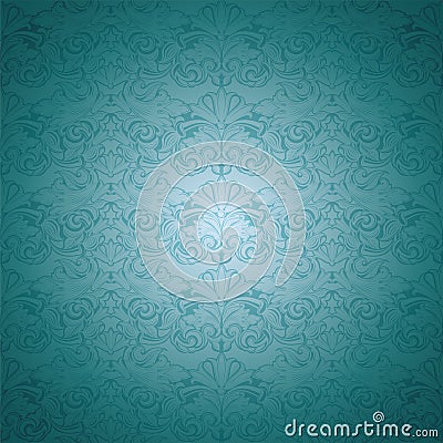 Turquoise,aqua blue, cyanic, aquamarine vintage background, royal with classic Baroque pattern, Rococo Vector Illustration