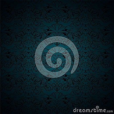 Gloomy malachite green and black vintage background, royal with classic Baroque pattern, Rococo Vector Illustration