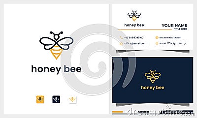 Bee honey creative icon symbol logo with line art style and business card template Vector Illustration