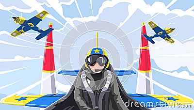 Racing on maneuverable aircraft in the sky Vector Illustration