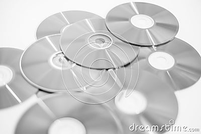 CDs DVDs - Blank recordable DVDs DVD-R black and white on white background Stock Photo