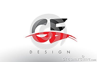 CE C E Brush Logo Letters with Red and Black Swoosh Brush Front Vector Illustration