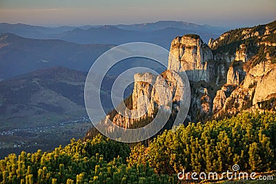 Ceahlau mountains in Romania at sunset Stock Photo