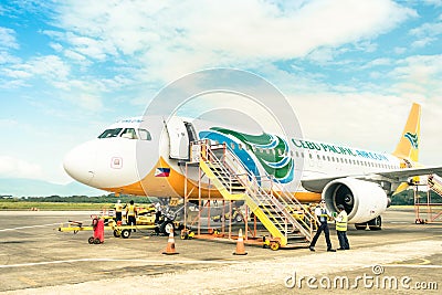 Cebu Pacific aircfraft at Puerto Princesa airport Editorial Stock Photo