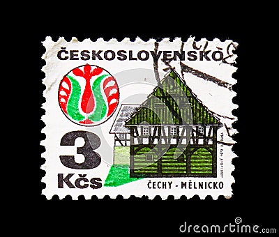 Cechy - Melnicko, Folk Architecture serie, circa 1979 Editorial Stock Photo