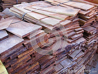 cedar boards for build a roof, wood for building. Stock Photo