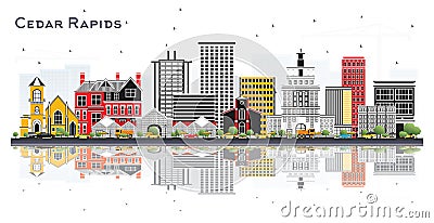Cedar Rapids Iowa Skyline with Color Buildings and Reflections Isolated on White Background Stock Photo