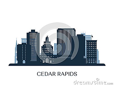 Cedar Rapids skyline, monochrome silhouette. Vector Illustration