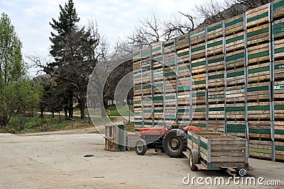 Grape crates on a wine farm in the Cederberg region Stock Photo