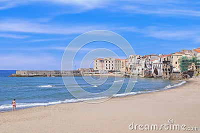 Cefalu beach in Sicily Stock Photo