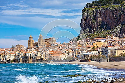 Cefalu is city in Italian Metropolitan City of Palermo located on Tyrrhenian coast of Sicily, Italy Stock Photo