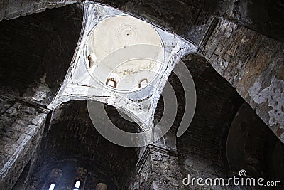 the ceiling, the arch of an old church,a dark room. Stock Photo