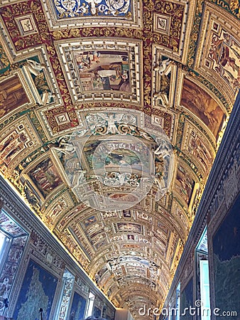Ceiling of a corridor as seen in Saint Peters Basilica Editorial Stock Photo