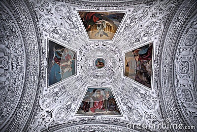 Ceiling and dome in Salzburg Cathedral , Austria Editorial Stock Photo