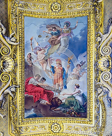 Ceiling Fresco at the Louvre Museum Editorial Stock Photo