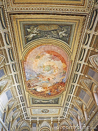Ceiling fresco in the National Archaeological Museum of Naples Editorial Stock Photo