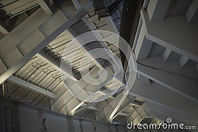 Ceiling in giant building. Large roof. Monumental architecture. Structural Stock Photo