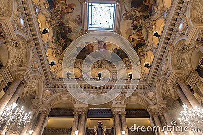 The ceiling of the Grand Staircase of the Palais Garnier Opera House in Paris Editorial Stock Photo