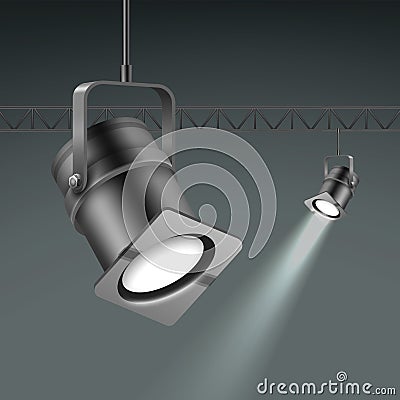 Ceiling illuminated spotlights Vector Illustration