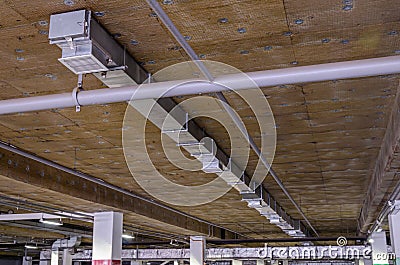 Ceiling insulation, ventilation system air ducts Stock Photo