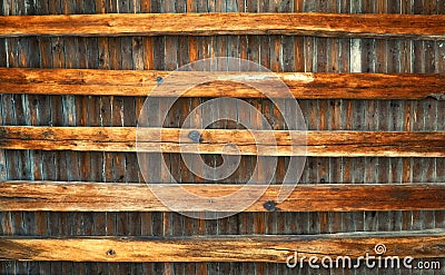 Ceiling made of old wooden beams as a background Stock Photo