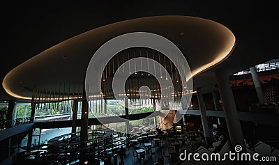 A ceiling of a modern hotel with amber light Stock Photo