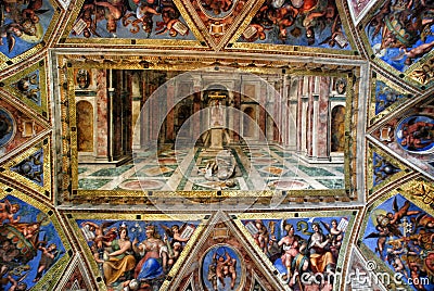 The ceiling in one of the rooms of Raphael in the Vatican Museum Editorial Stock Photo