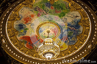 The ceiling of the Opera Garnier at Paris Editorial Stock Photo