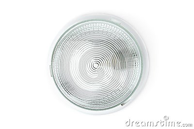Ceiling round industrial lamp on white background. Stock Photo