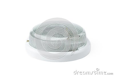 Ceiling round industrial lamp on white background. Stock Photo