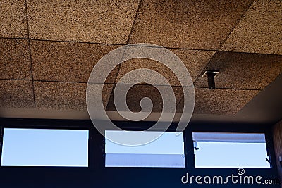 Ceiling and windows inside the abandoned trade center on Tenerife, Canary islands, Spain - Image Editorial Stock Photo