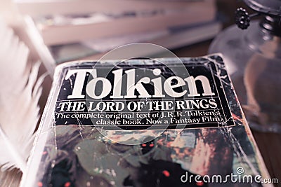 Celadna, Czechia - 04.03.2021: Vintage paperback edition of Tolkien`s Lord Of The Rings Editorial Stock Photo