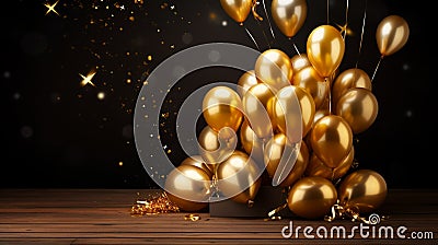 happy new year golden balloons with night view Stock Photo