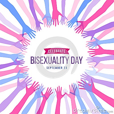 Celebrate Bisexuality Day banner with abstract Blue, purple and pink hand frame vector design Vector Illustration