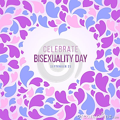 Celebrate Bisexuality Day banner with abstract Blue, purple and pink heart frame and background vector design Vector Illustration