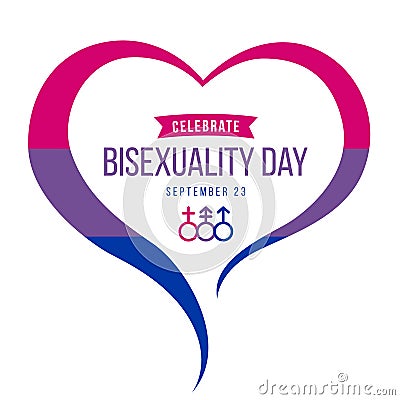 Celebrate Bisexuality Day banner with Blue, purple and pink heart frame and sex sign vector design Vector Illustration