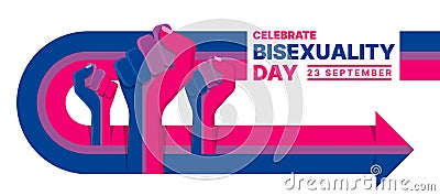 Celebrate bisexuality day - Hands with color of bisexual flag texture on blue purple and pink line u turn arrow vector design Vector Illustration