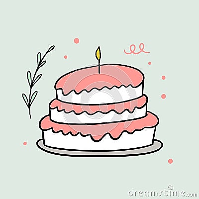 Celebrate cake. Hand drawn sketch. Line art style. Vector illustration. Vector Illustration