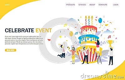 Celebrate event vector website landing page design template Vector Illustration