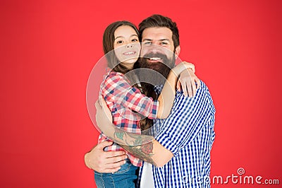 Celebrate fathers day. Family values concept. Family bonds. Friendly relations. Father hipster and his daughter Stock Photo